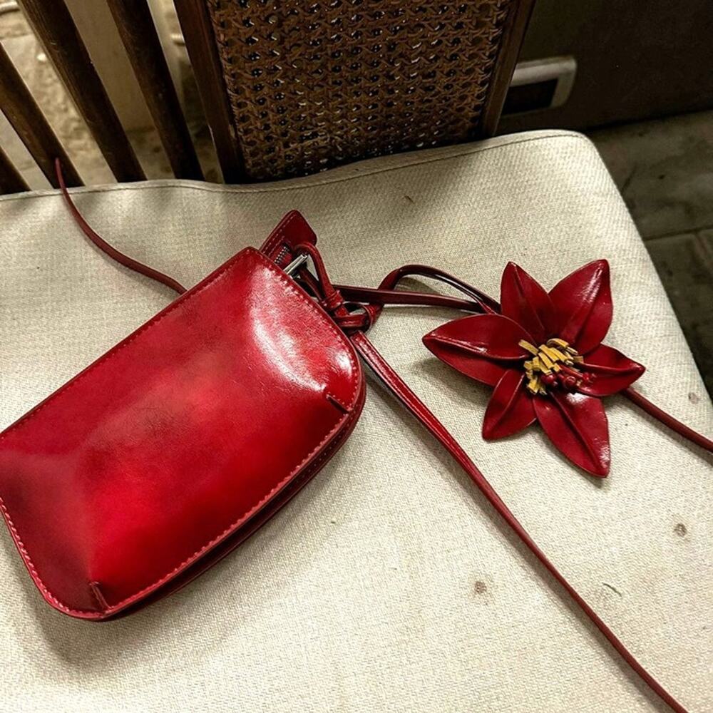 Zara NWT Red Mini Crossbody Shoulder Bag Flower Charm - Picture 4 of 14